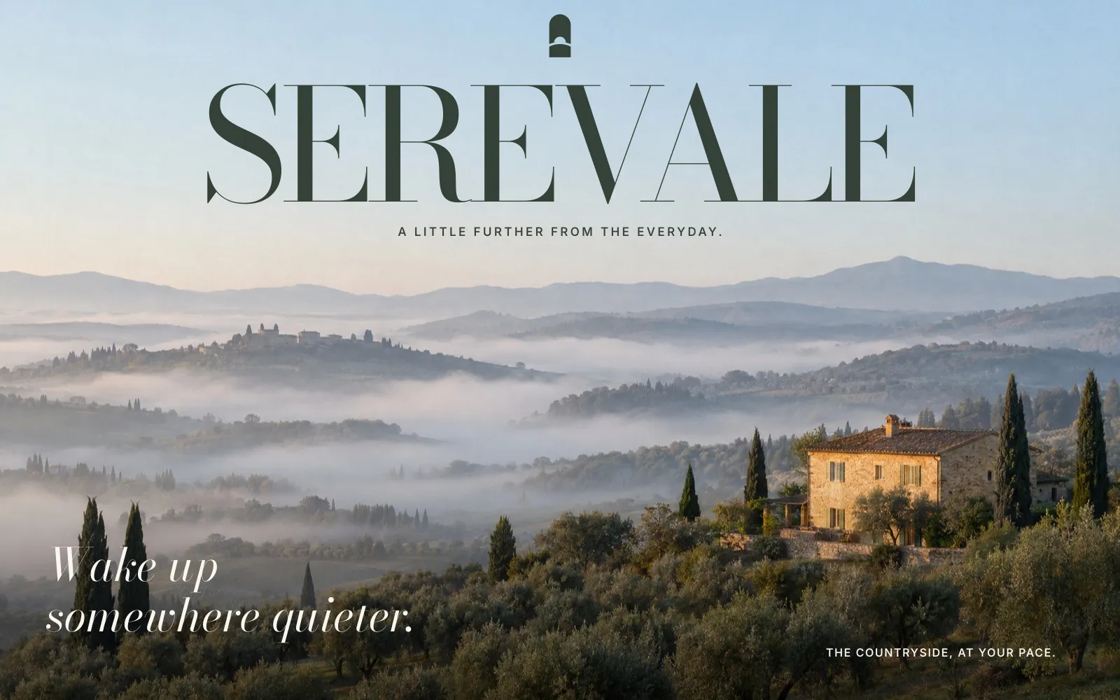 The arrival: dawn over the valley, with the house small in the morning light.