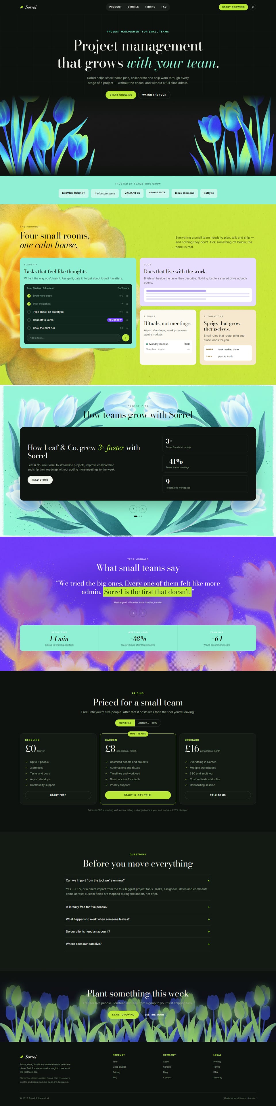 Sorrel, the full desktop page