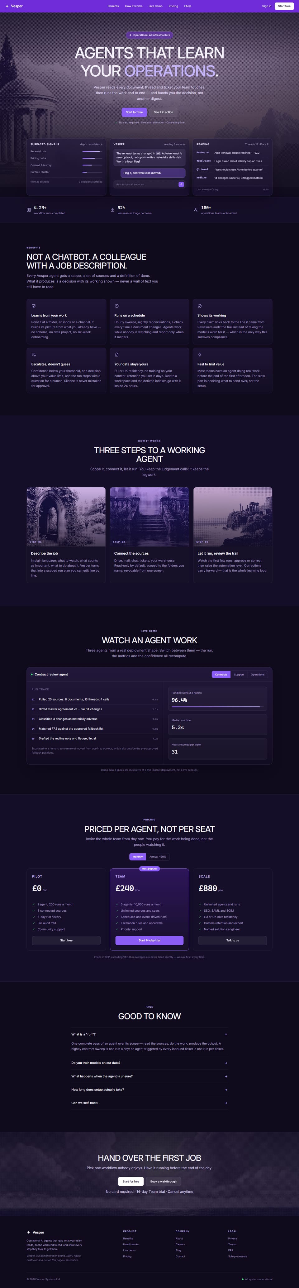 Vesper, the full desktop page